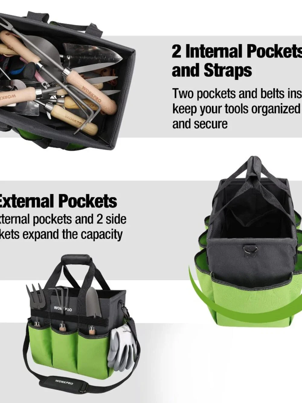 WORKPRO Garden Tool Bag Organizer, Heavy Duty Gardening Tote Bag with 10 Pockets